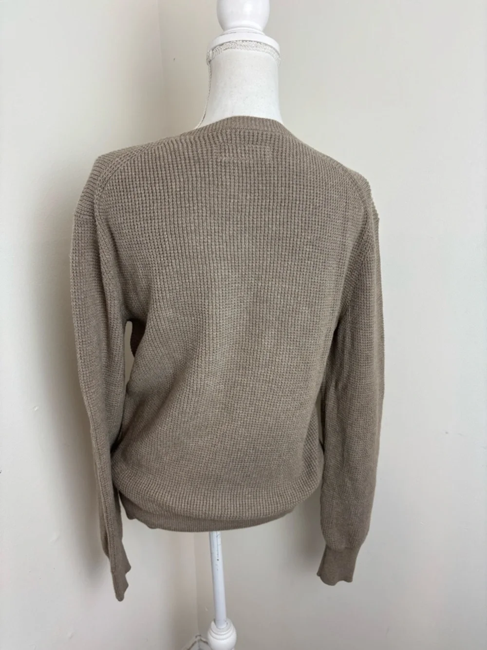 AllSaints Aspen Waffle Texture Crew Neck Ramskull Tan Sweater Size Small